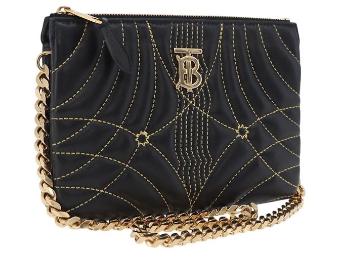 Borsa a tracolla con catena BURBERRY in pelle nera e oro Auth ka5988V Nero D'oro