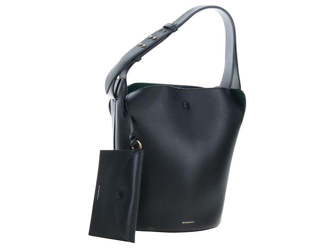Borsa a secchiello a tracolla BURBERRY in pelle nera e oro Auth am12540V Nero D'oro