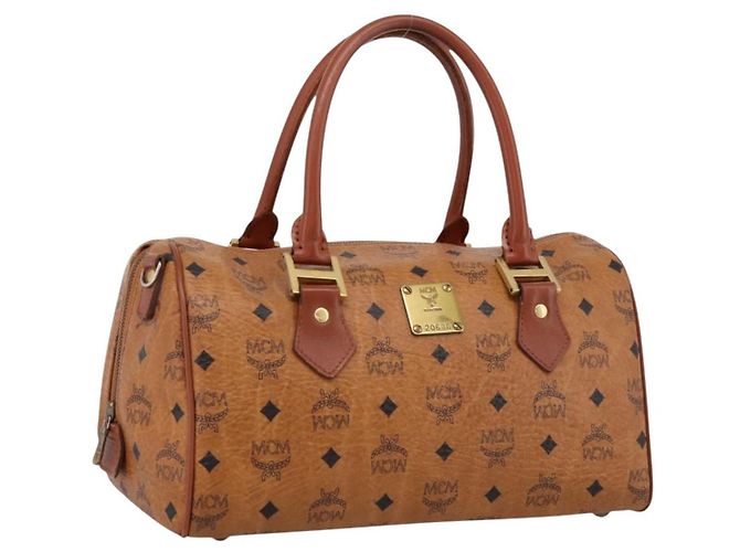 Sac à main MCM Vicetos PVC Cuir Marron Ton Or Auth 200353