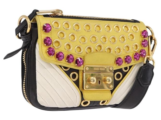 Borsa a tracolla Miu Miu Biker Studs in pelle nera e oro Auth 200282V Nero D'oro