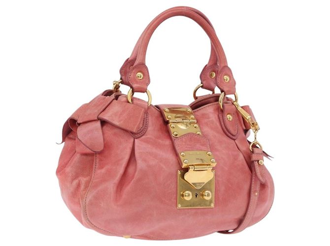 Bolsa de Mão Miu Miu em Couro 2way Rosa Tom Dourado Auth 167576A