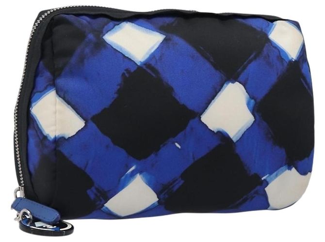 CHANEL Clutch Tasche Nylon Blau Silber CC Auth bs36940V