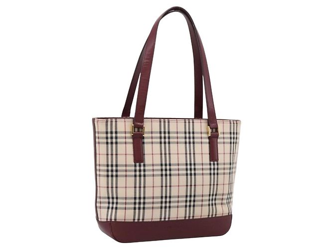 Borsa Tote BURBERRY Nova Check Canvas Beige Gold Auth 201953 D'oro
