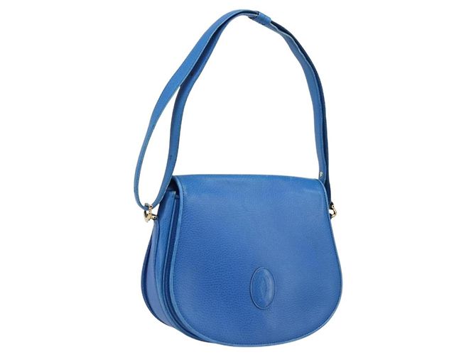 Borsa a tracolla CARTIER Must Line in pelle blu e tono oro Auth 199340