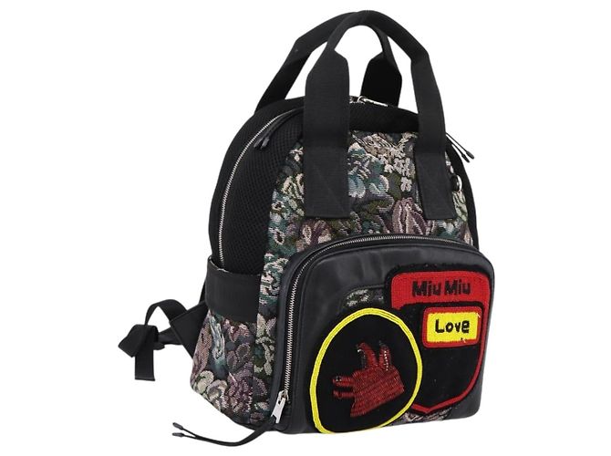 Sac à dos Miu Miu Canvas Black Silver Auth ka6007 Noir Argenté
