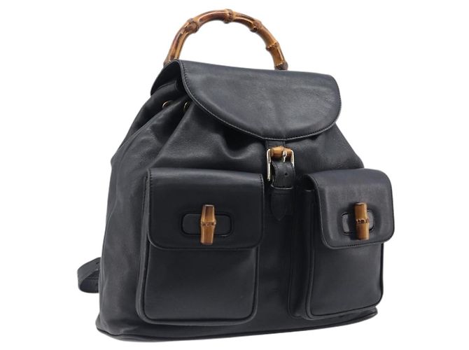 Zaino GUCCI Bamboo in pelle nera e oro 003 2058 0016 Auth fm5437 Nero D'oro