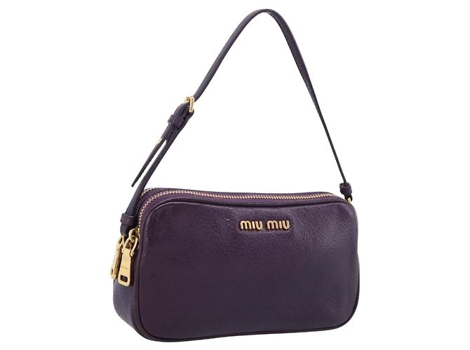 Bolsa de mão Miu Miu em couro roxo dourado Auth 202035V