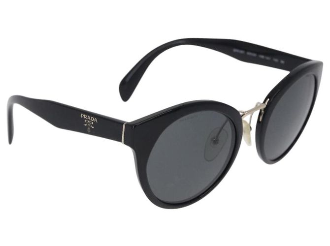 PRADA Sunglasses Plastic Black Gold Tone Auth BA15442