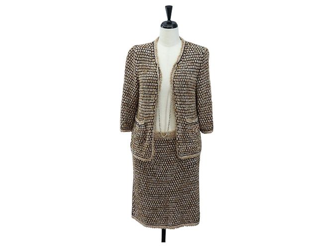 Ensemble veste et jupe CHANEL en nylon avec CC doré Auth ki6808M