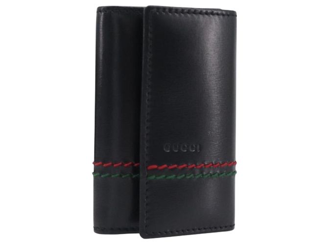 GUCCI Key Case Leather Black Silver 138052 Auth 199850V Silvery