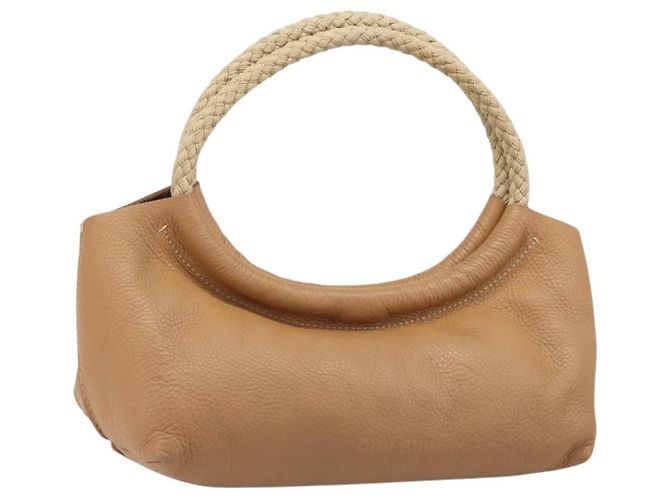 Saco Tote Miu Miu Couro Brown Beige Auth 202080V Marrom Bege