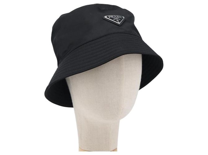 PRADA Bucket Hat Nylon Black Silver Auth 200831V Silvery