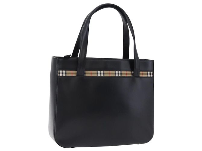 Burberrys Nova Check Handtasche Leder Schwarz Beige Auth 202233