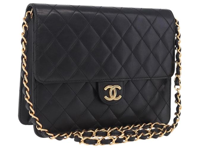 Borsa a tracolla CHANEL Matelasse Push Lock in pelle d'agnello nera e oro CC Auth am12544M Nero D'oro