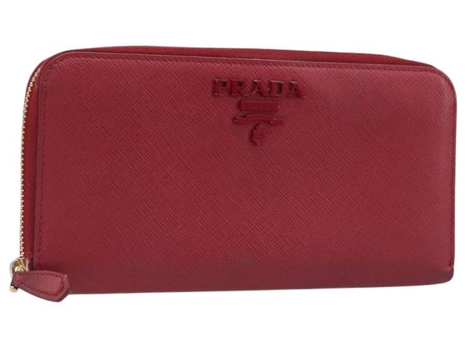 Saffiano PRADA Long Wallet Safiano Leather Red Gold Auth bs36867 Golden