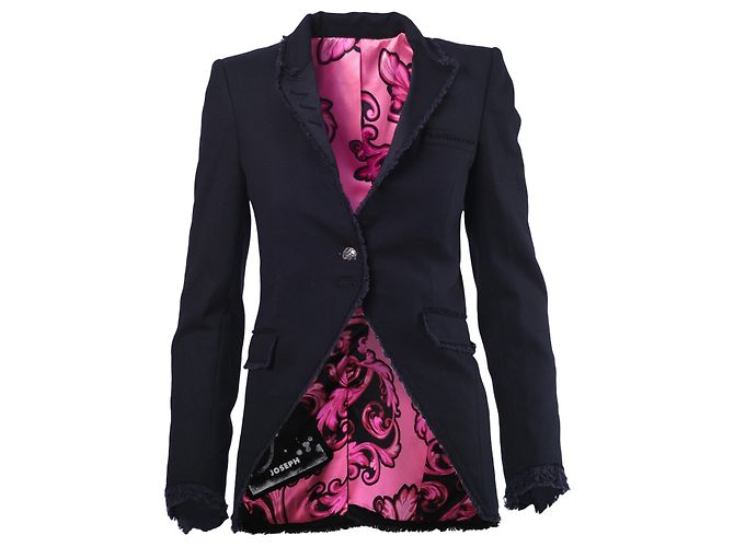 Joseph Black Tailored Single Breasted Blazer with Vibrant Pink Patterned Lining Fuschia