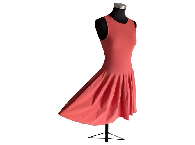 Alexander McQueen Strickkleid Godet Korallenrot