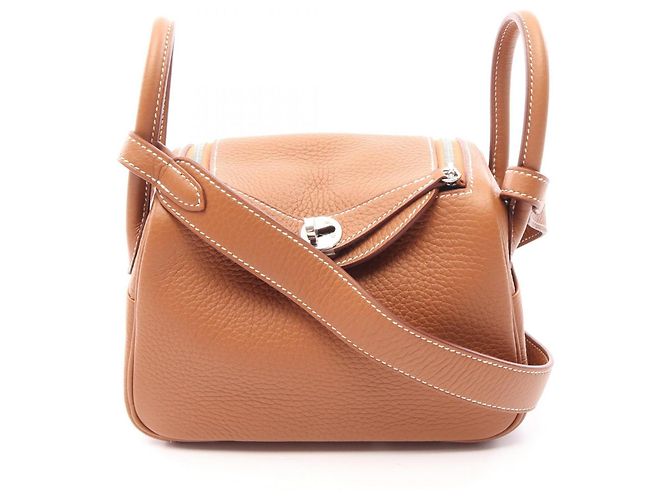 Hermès Bolsa de Ombro Hermes Lindy Mini Marrom Dourado
