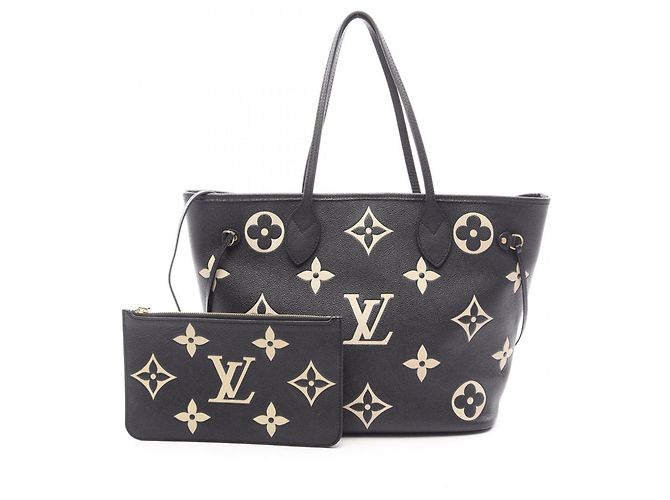 Louis Vuitton Neverfull MM Monogram Empreinte Tote Bag Schwarz Beige