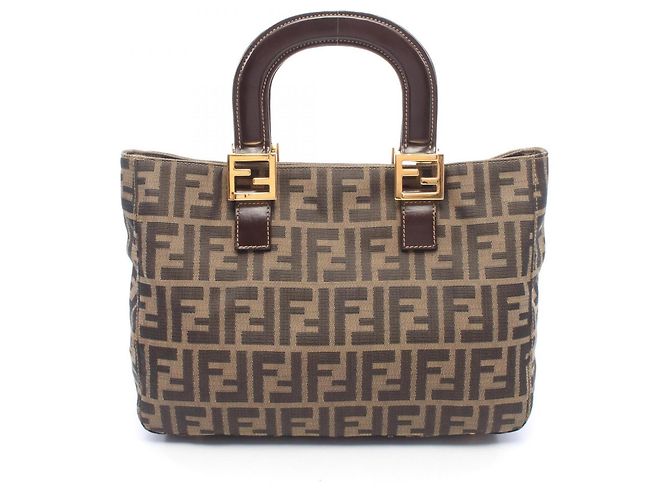 Borsa Fendi Zucca Marrone e Nera in Pelle e Tela Nero