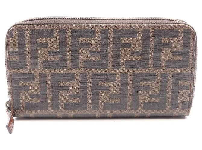 Fendi Zucca Round Long Wallet Brown Black
