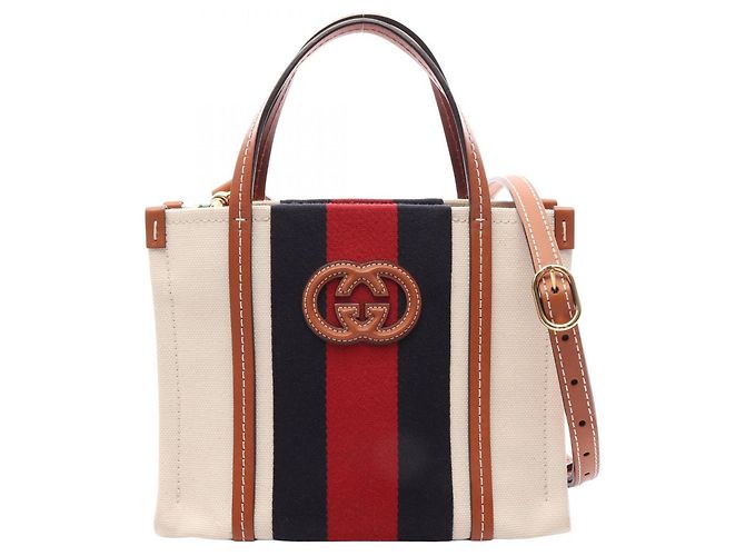 Gucci Interlocking G Mini 2-Way Tote Bag Braun Weiß Mehrfarben