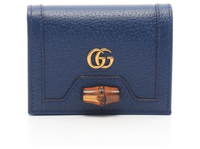 Portafoglio bi-fold Gucci Double G Bamboo Blu navy