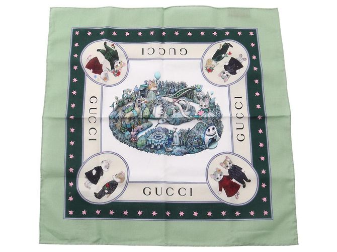 Bufanda de algodón Gucci x Yuko Higuchi Blanco Multicolor Verde