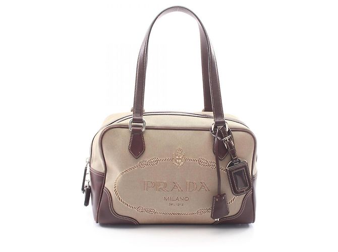 Borsa Prada Logo Jacquard Marrone Beige