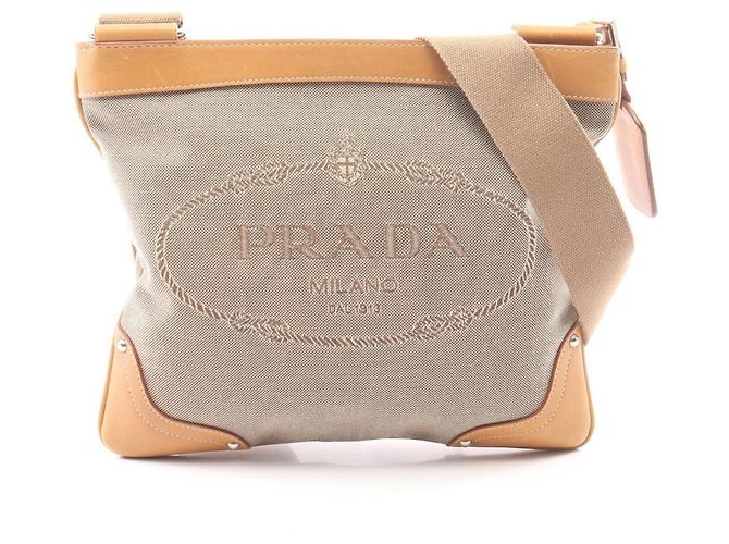Bolsa de Ombro Prada LOGO JACQUARD Marrom Bege