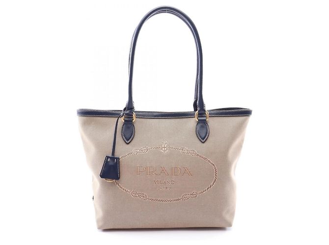 Tote Sac cabas Prada TESSUTO+SOFT CA Beige Bleu Marine