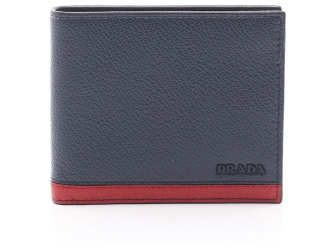 Prada VIT.MICRO GRAIN Bi-fold Wallet Red Navy blue