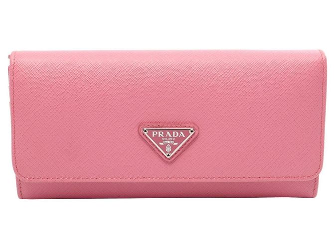 Saffiano Prada Bi-fold Long Wallet in Pink