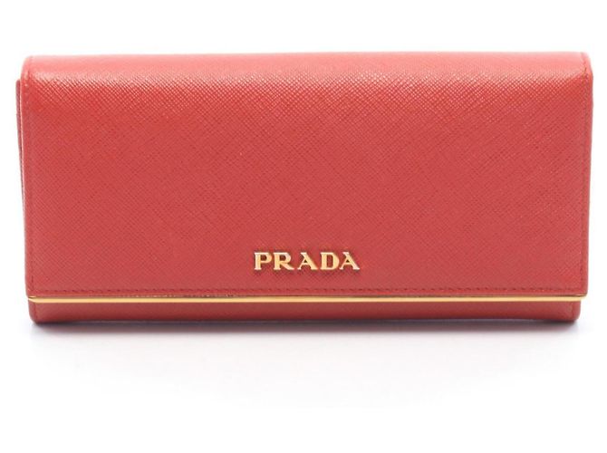 Saffiano Cartera larga Prada plegable Roja