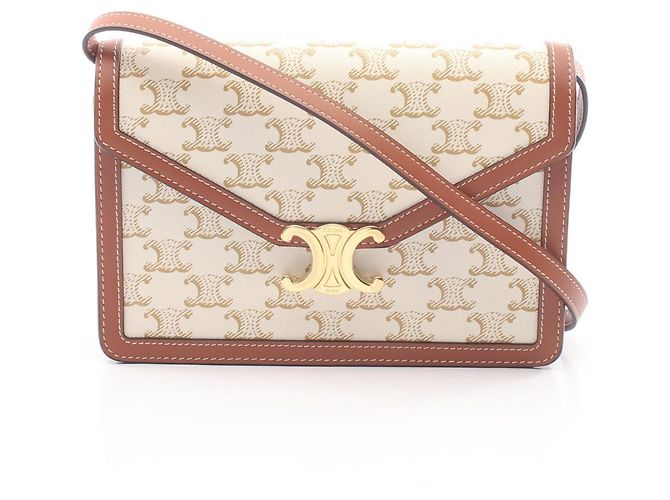 Céline Bolsa de Ombro Celine Triomphe Marrom Branco