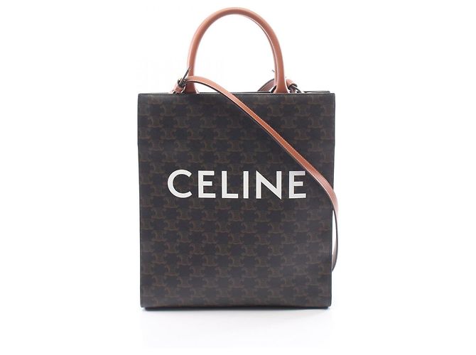 Céline Celine Small Vertical Cabas Triomphe 2-Way Tote Bag Marron Noir