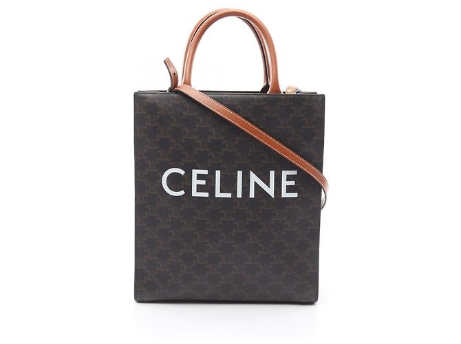 Céline Celine Small Vertical Cabas Triomphe Sac Tote 2-Way Marron Noir