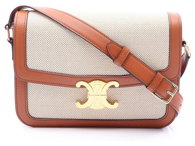 Céline Bolsa de Ombro Celine Classic Triomphe Marrom Bege