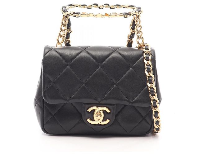 Bolsa de Ombro 2 em 1 Chanel Mini Matelassé com Alça de Mão Preto