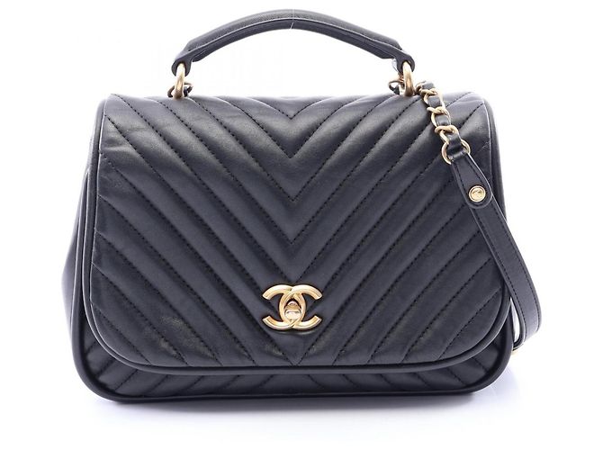 Borsa a tracolla 2-Way Chanel V-Stitch Chevron Nero
