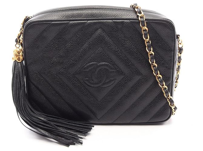 Timeless Borsa a tracolla Chanel Diamond Stitch Coco Mark Nero