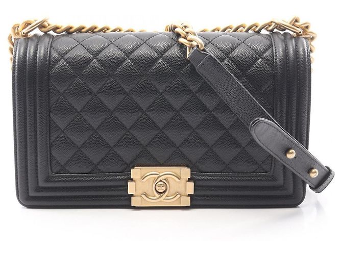 Le Boy Bolsa de Ombro Chanel Boy em Pele de Vitelo Grão Preta Preto