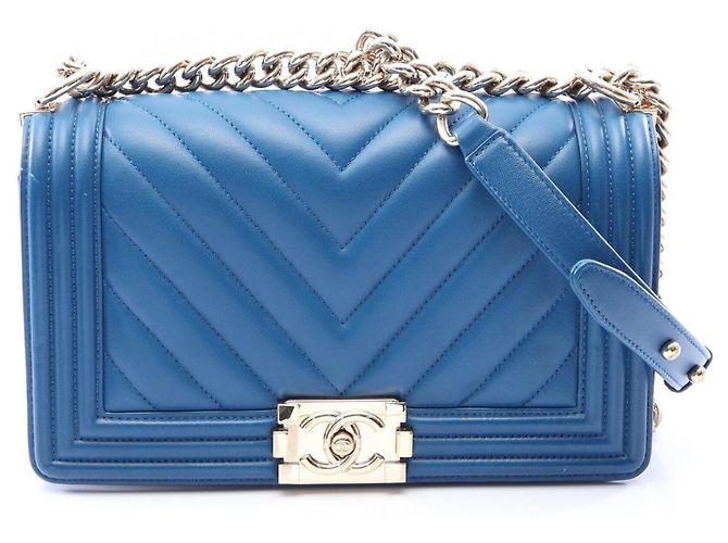 Le Boy Bolsa de Ombro Chanel Boy Chevron V-stitch Azul