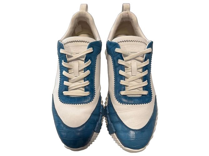 Hermès Bouncing Crocodile Leather Sneakers White Blue