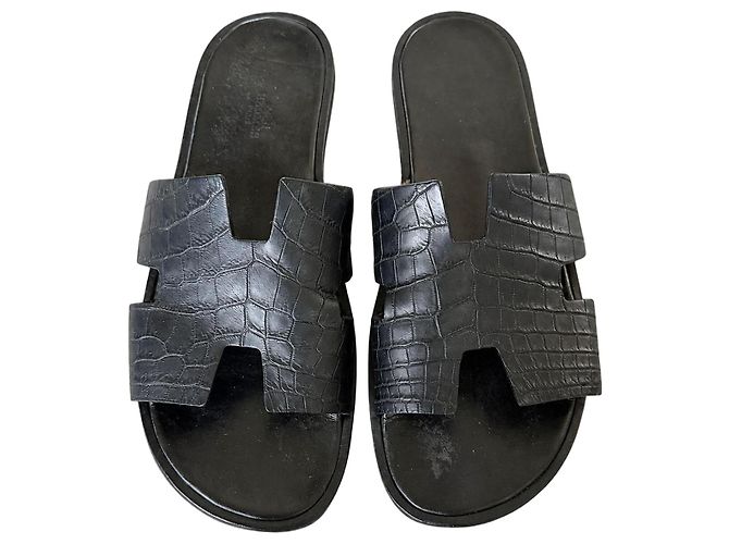 Hermès Izmir Crocodile Leather Sandals Black