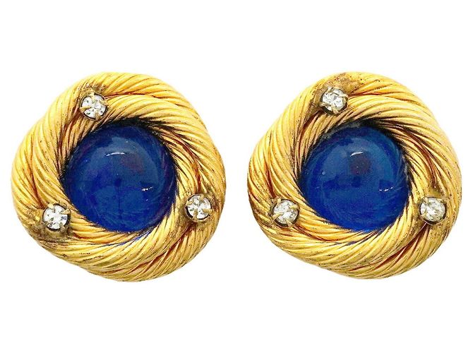 Orecchini a clip Chanel Blue and Gold D'oro
