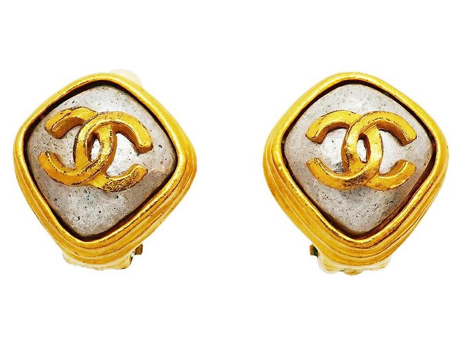 Brincos de pressão Chanel ouro e prata Dourado