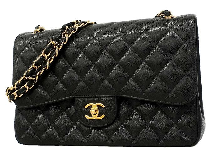Borsa a tracolla Chanel in vitello grana nera Nero