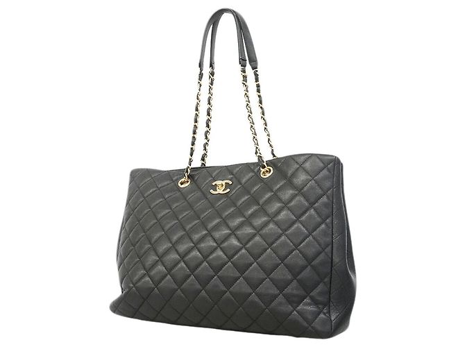 Saco Tote Chanel Matelassé com corrente Preto