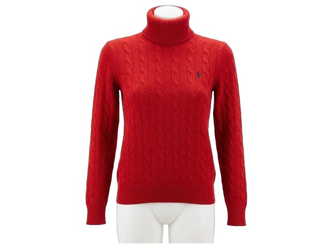 Ralph Lauren roter Rollkragenpullover Zopfstrick